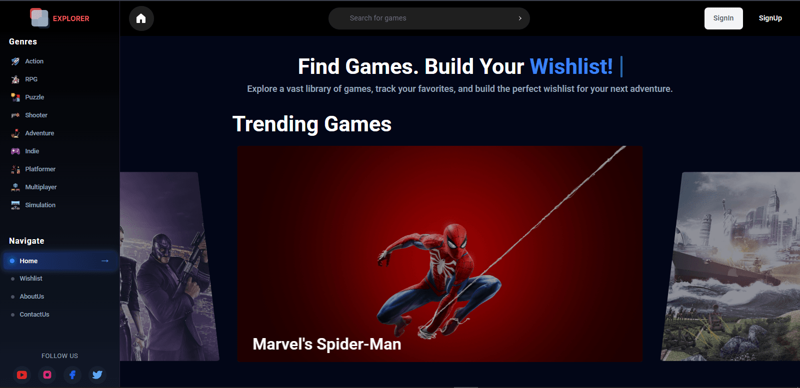 Game Explorer — interface