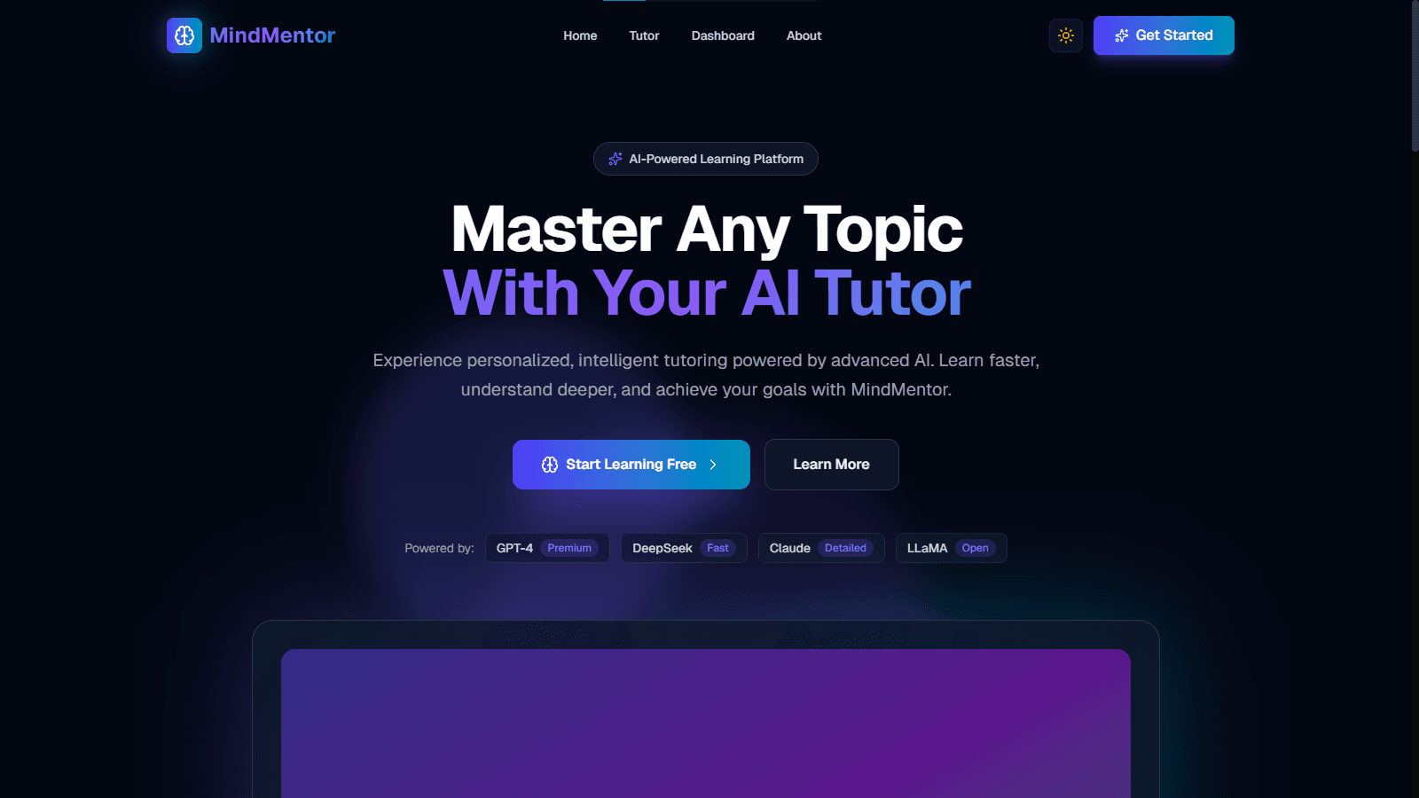 MindMentor - AI Tutoring Platform — interface